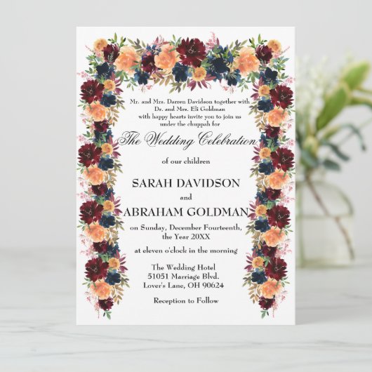 Traditionele Joodse Trouw Uitnodigingen - Gouden W (Staand voorkant)