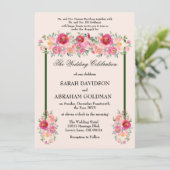 Traditionele Joodse Trouwkaarten - Roze Roos Kaart (Staand voorkant)