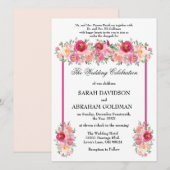 Traditionele Joodse Trouwkaarten - Roze Roos Kaart (Voorkant / Achterkant)