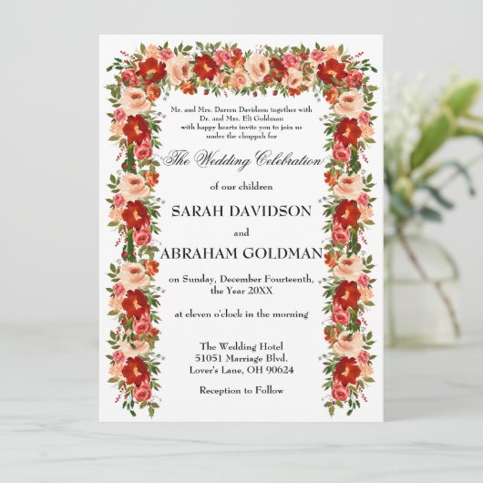 Traditionele Joodse Trouwkaarten - Rozen Kaart (Staand voorkant)