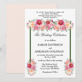 Traditionele Joodse Trouwuitnodigingen - Roze Roos Kaart (Voorkant / Achterkant)