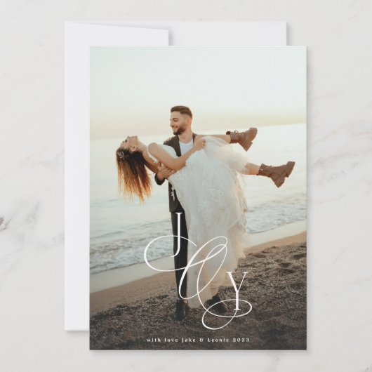 Traditionele JOY Kalligrafie Kerst Een foto Feestdagenkaart (Voorkant)