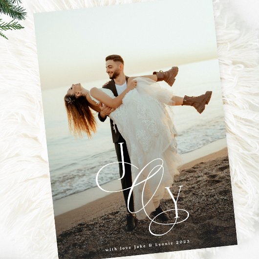 Traditionele JOY Kalligrafie Kerst Een foto Feestdagenkaart