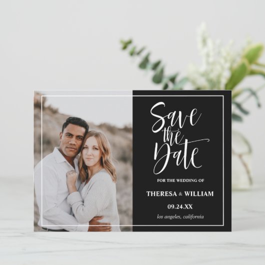 Traditionele kalligrafie Fotobruiloft Save The Date (Staand voorkant)
