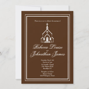 Traditionele kapel donkerbruin witte kerk bruiloft kaart