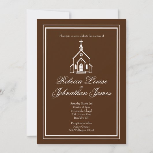 Traditionele kapel donkerbruin witte kerk bruiloft kaart (Voorkant)