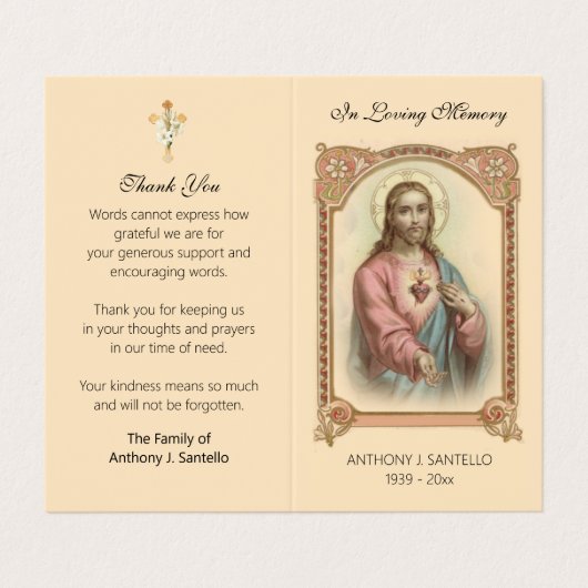 Traditionele katholieke begrafenis Jesus Prayer Ca Visitekaartje (Buitenkant ongevouwen)