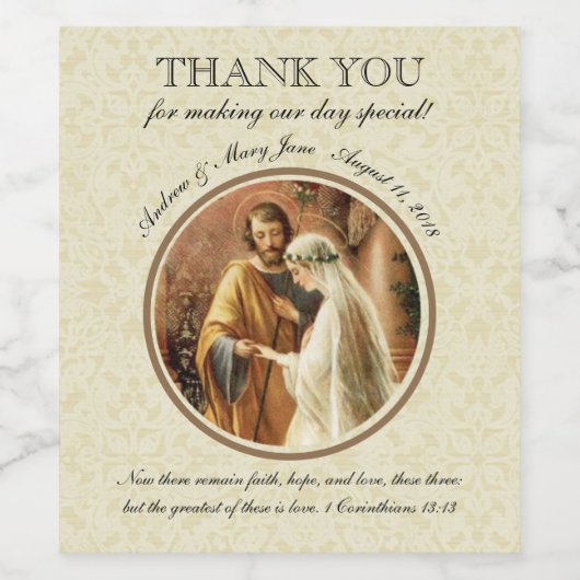 Traditionele katholieke bruidegom Maagd Mary Wijn Etiket (Enkel label)