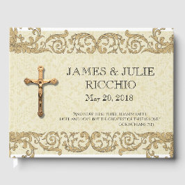 Traditionele katholieke bruiloft Gold Crucifix Lac Gastenboek