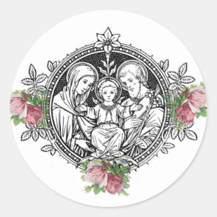Traditionele katholieke bruiloft Rozen Heilige Fam Ronde Sticker
