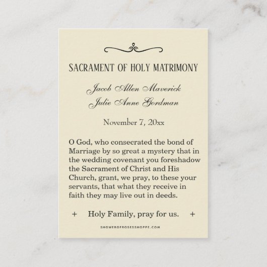 Traditionele katholieke bruiloft voor de heilige k informatiekaartje (Achterkant)