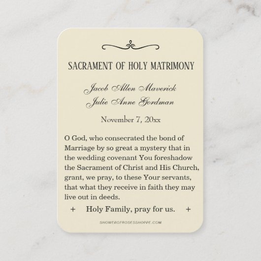 Traditionele katholieke bruiloft voor de heilige k visitekaartje (Achterkant)