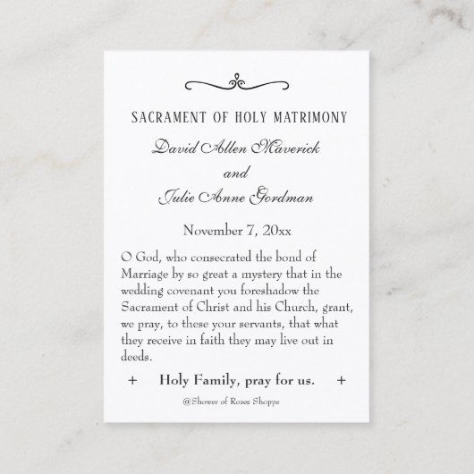 Traditionele katholieke bruiloft voor de heilige k visitekaartje (Achterkant)