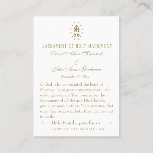 Traditionele katholieke bruiloft voor de heilige k visitekaartje (Achterkant)