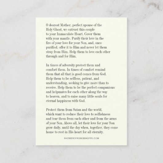 Traditionele katholieke bruiloft voor de heilige k visitekaartje (Achterkant)