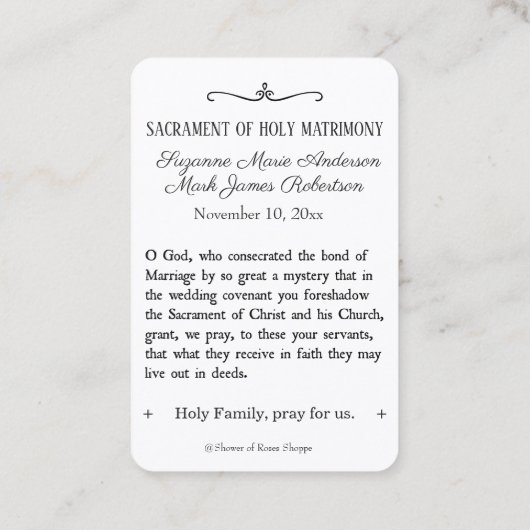 Traditionele katholieke bruiloft voor de heilige k visitekaartje (Achterkant)