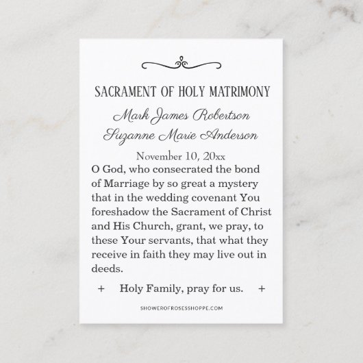 Traditionele katholieke bruiloft voor de heilige k visitekaartje (Achterkant)