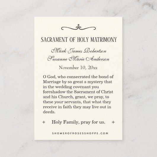 Traditionele katholieke bruiloft voor de heilige k visitekaartje (Achterkant)