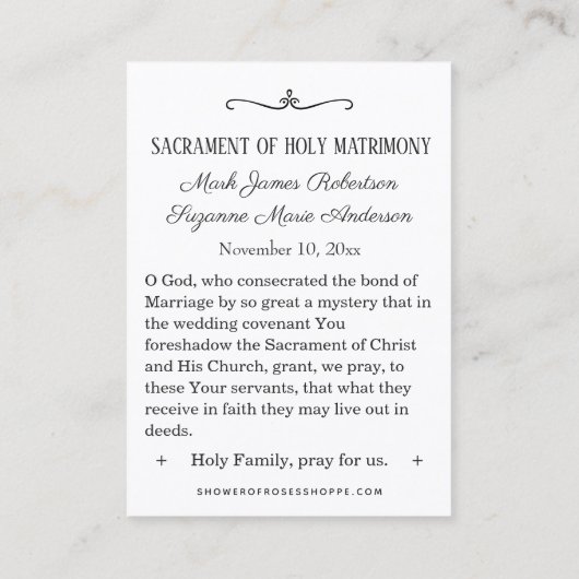 Traditionele katholieke bruiloft voor de heilige k visitekaartje (Achterkant)