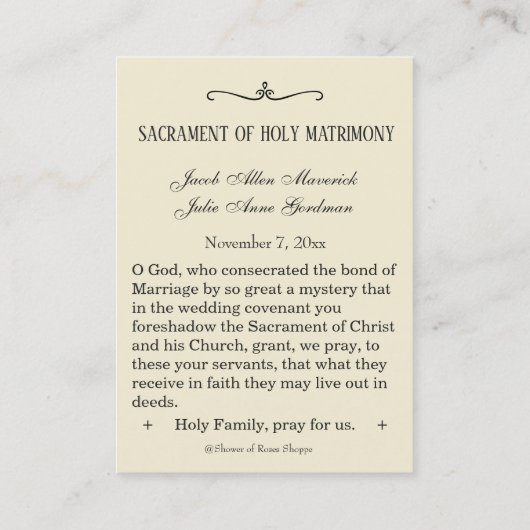 Traditionele katholieke bruiloft voor de heilige k visitekaartje (Achterkant)