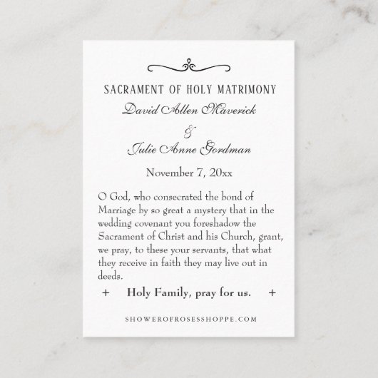 Traditionele katholieke bruiloft voor de heilige k visitekaartje (Achterkant)