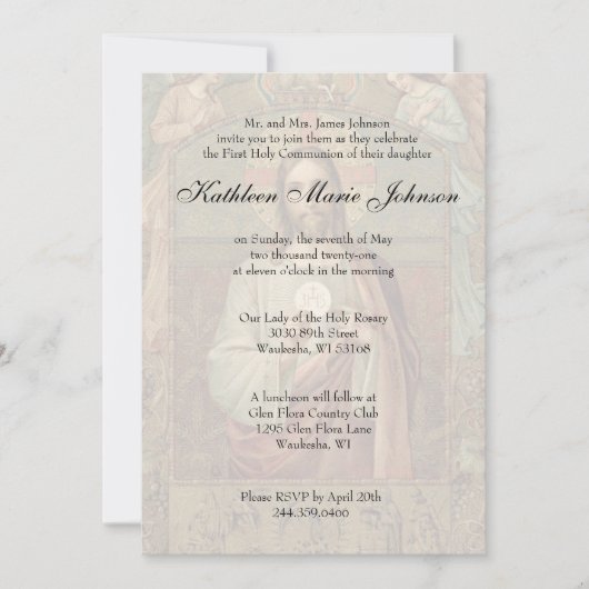 Traditionele katholieke Eerste Heilige Communie Kaart (Voorkant)
