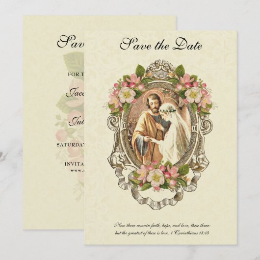 Traditionele katholieke Elegant  bloesems Save The Date (Voorkant / Achterkant)