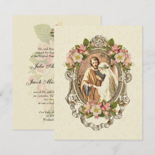 Traditionele katholieke elegante vintage bruiloft kaart (Voorkant / Achterkant)