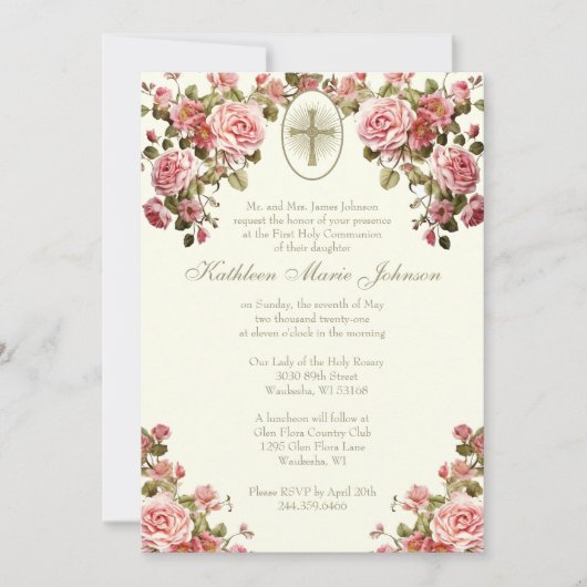 Traditionele katholieke Floral van de Heilige Comm Kaart (Voorkant)