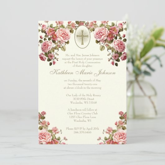 Traditionele katholieke Floral van de Heilige Comm Kaart (Staand voorkant)