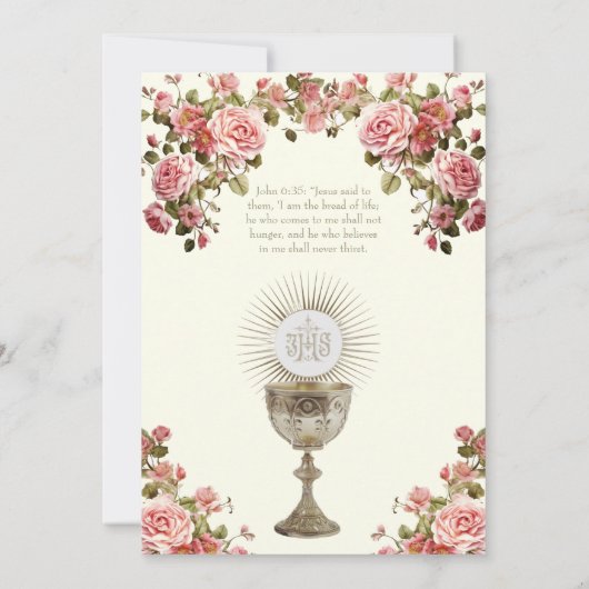 Traditionele katholieke Floral van de Heilige Comm Kaart (Achterkant)