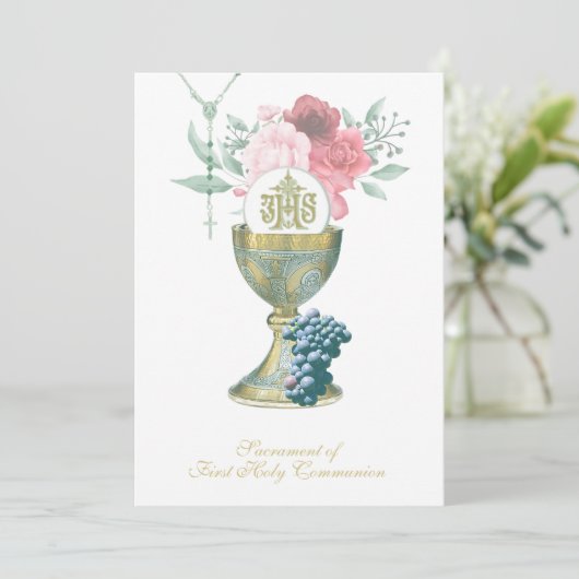 Traditionele katholieke Floral van de Heilige Comm Kaart (Staand voorkant)