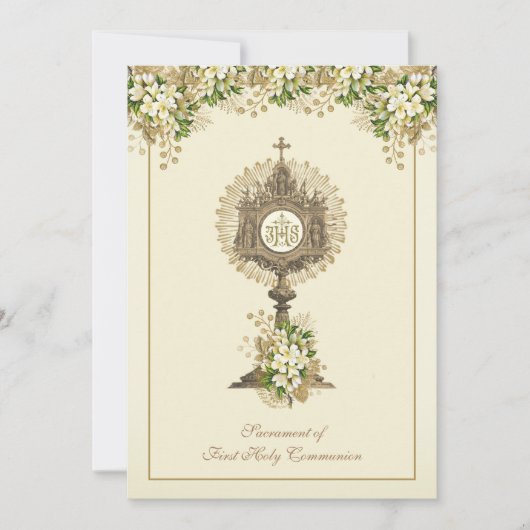 Traditionele katholieke Heilige Communie Bloemen Kaart (Voorkant)