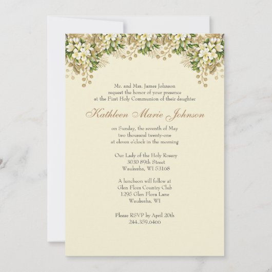 Traditionele katholieke Heilige Communie Bloemen Kaart (Achterkant)