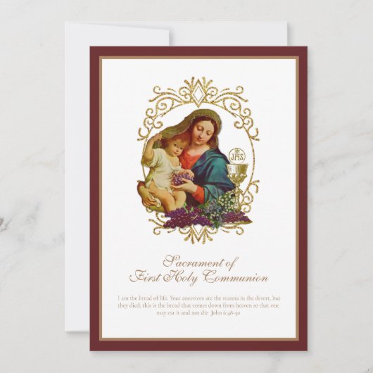 Traditionele katholieke Heilige Communie Mary Jesu Kaart (Voorkant)