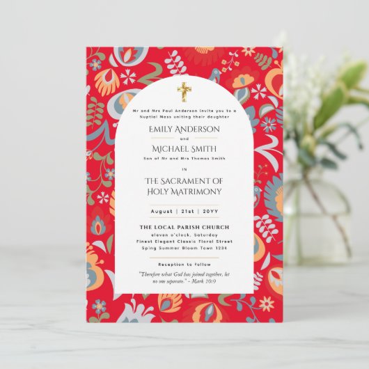 Traditionele katholieke huwelijksmis kaart (Staand voorkant)