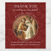 Traditionele Katholieke Maagd Maria Maroon Damask Wijn Etiket (Enkel label)