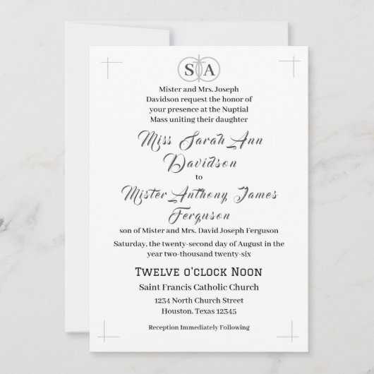 Traditionele Katholieke Monogram Huwelijksuitnodig Kaart (Voorkant)