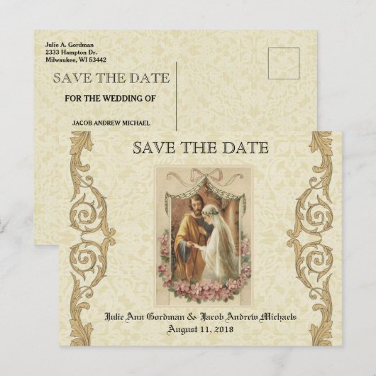 Traditionele katholieke SAVE the DATE Weduwen Aankondigingskaart (Voorkant / Achterkant)