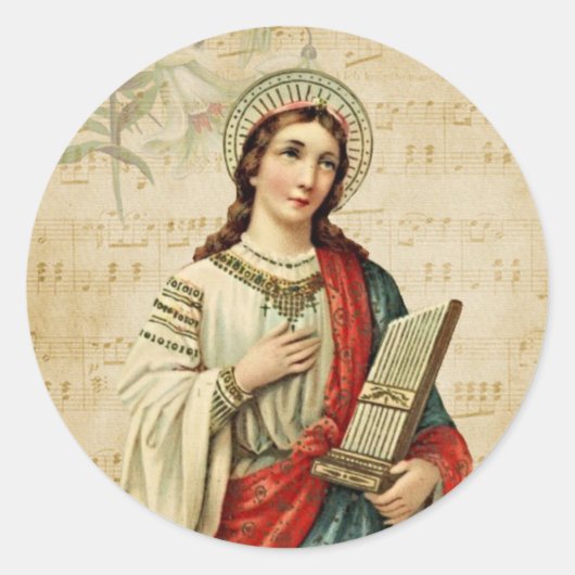 Traditionele katholieke St. Cecilia muzikanten Ronde Sticker (Voorkant)