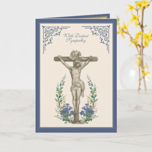 Traditionele katholieke sympathiescriptie Crucifix Kaart (Gele Bloem)
