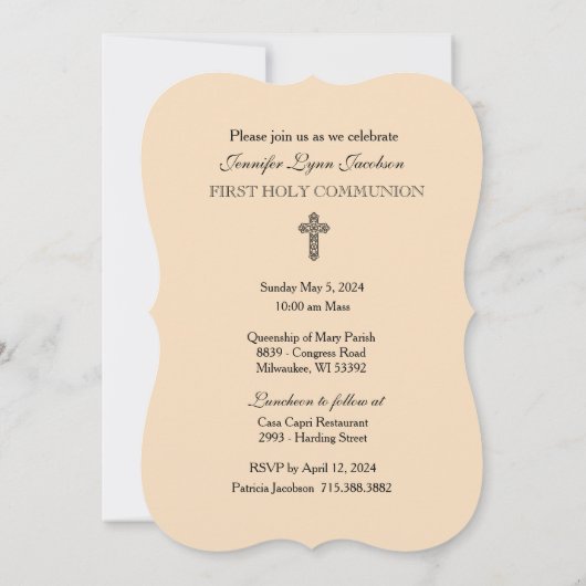 Traditionele katholieke uitnodiging tot  Communie (Achterkant)