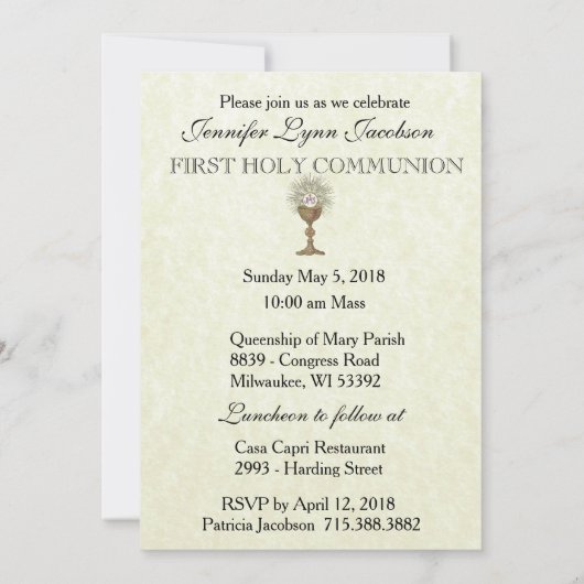 Traditionele katholieke uitnodiging tot  Communie (Achterkant)