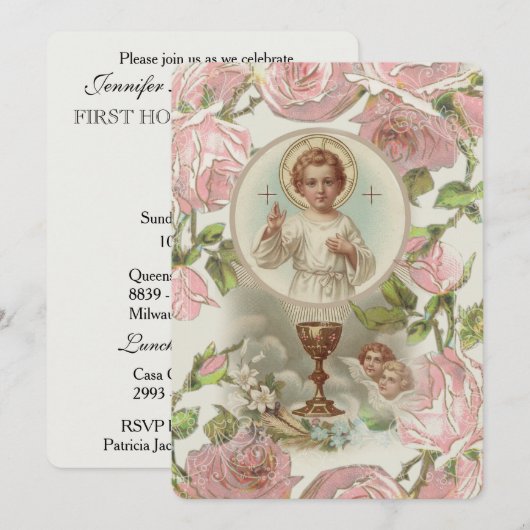 Traditionele katholieke uitnodiging tot  Communie (Voorkant / Achterkant)