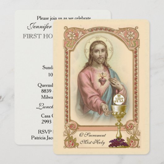 Traditionele katholieke uitnodiging tot  Communie (Voorkant / Achterkant)