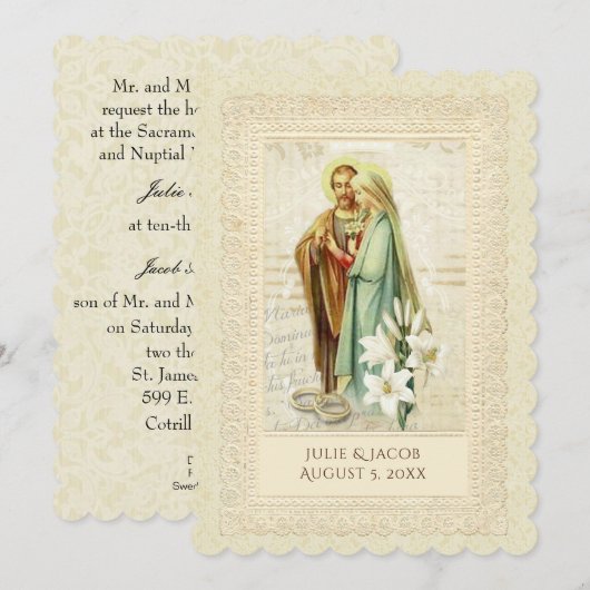 Traditionele katholieke vintage bruiloft uitnodigi kaart (Voorkant / Achterkant)