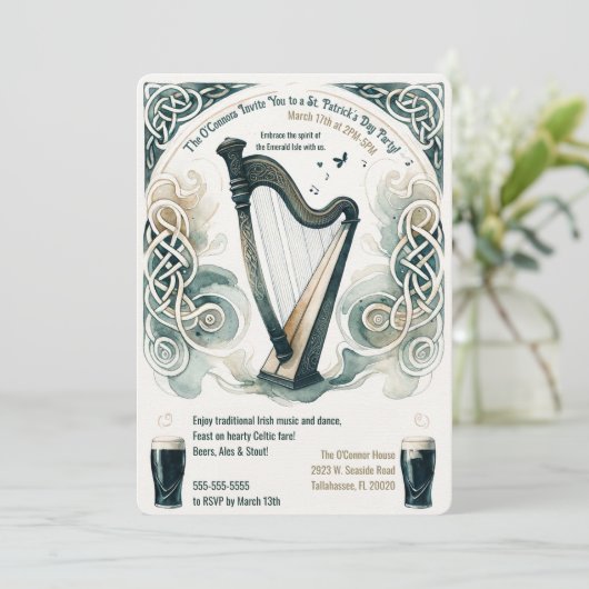 Traditionele Keltische harp St. Patrick's Day Part Kaart (Staand voorkant)