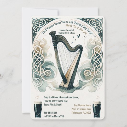Traditionele Keltische harp St. Patrick's Day Part Kaart (Voorkant)