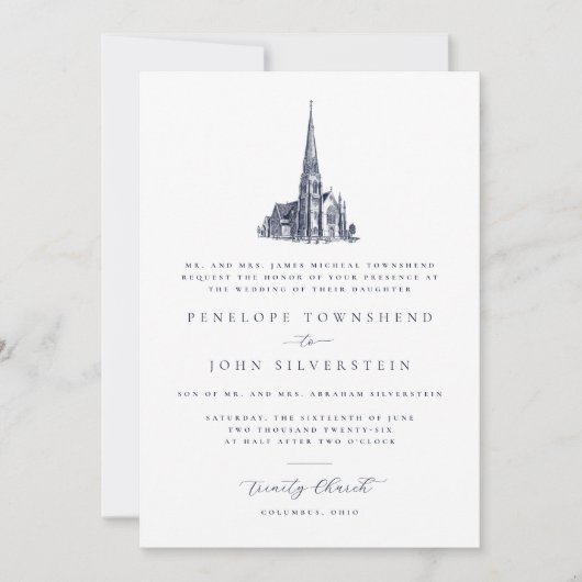 Traditionele Kerk Illustratie Formeel Huwelijk Kaart (Voorkant)