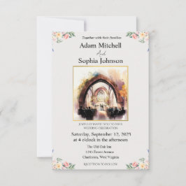Traditionele kerk InterWatercolor Wedding Invite